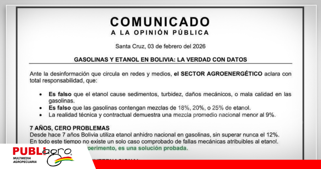 Comunicado del sector Agroenergético nacional
